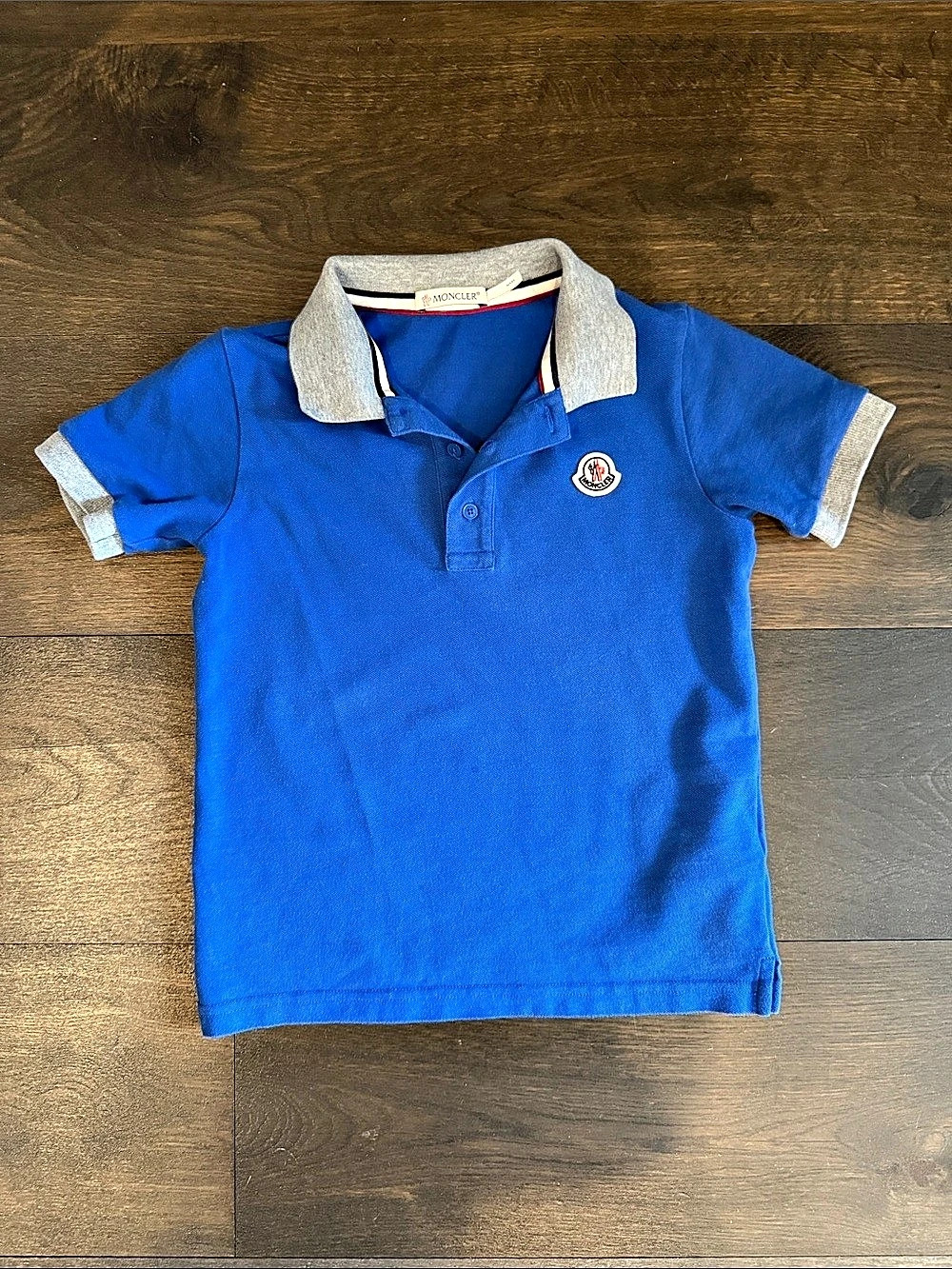 Moncler Enfant Tricolour-Trimmed Cotton Piqué Polo Shirt Blue & Gray